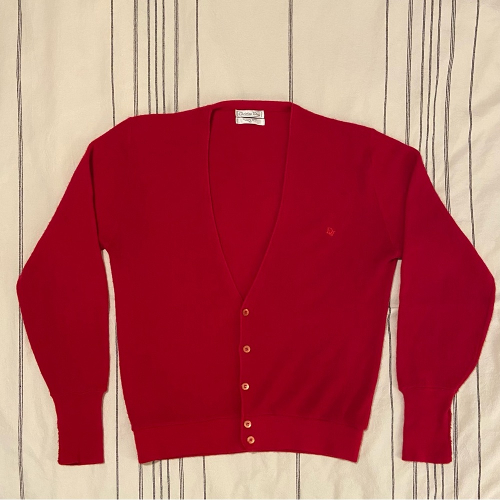 Vintage Christian Dior Red Men’s Cardigan. Size Medium.